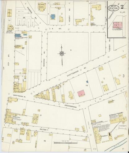 Sanborn Fire Insurance Map from Elkton, Rockingham County, Virginia (1913), Sheet #0002 - Historic Sanborn Fire Insurance Map Print, vintage old map wall art, antique decor, genealogy gift, Virginia Virginia map