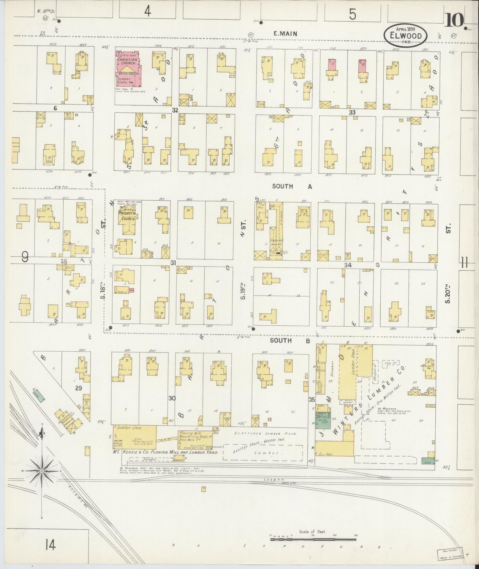Sanborn Fire Insurance Map from Elwood, Madison County, Indiana (1899), Sheet #0010 - Historic Sanborn Fire Insurance Map Print, vintage old map wall art, antique decor, genealogy gift, Indiana Indiana map