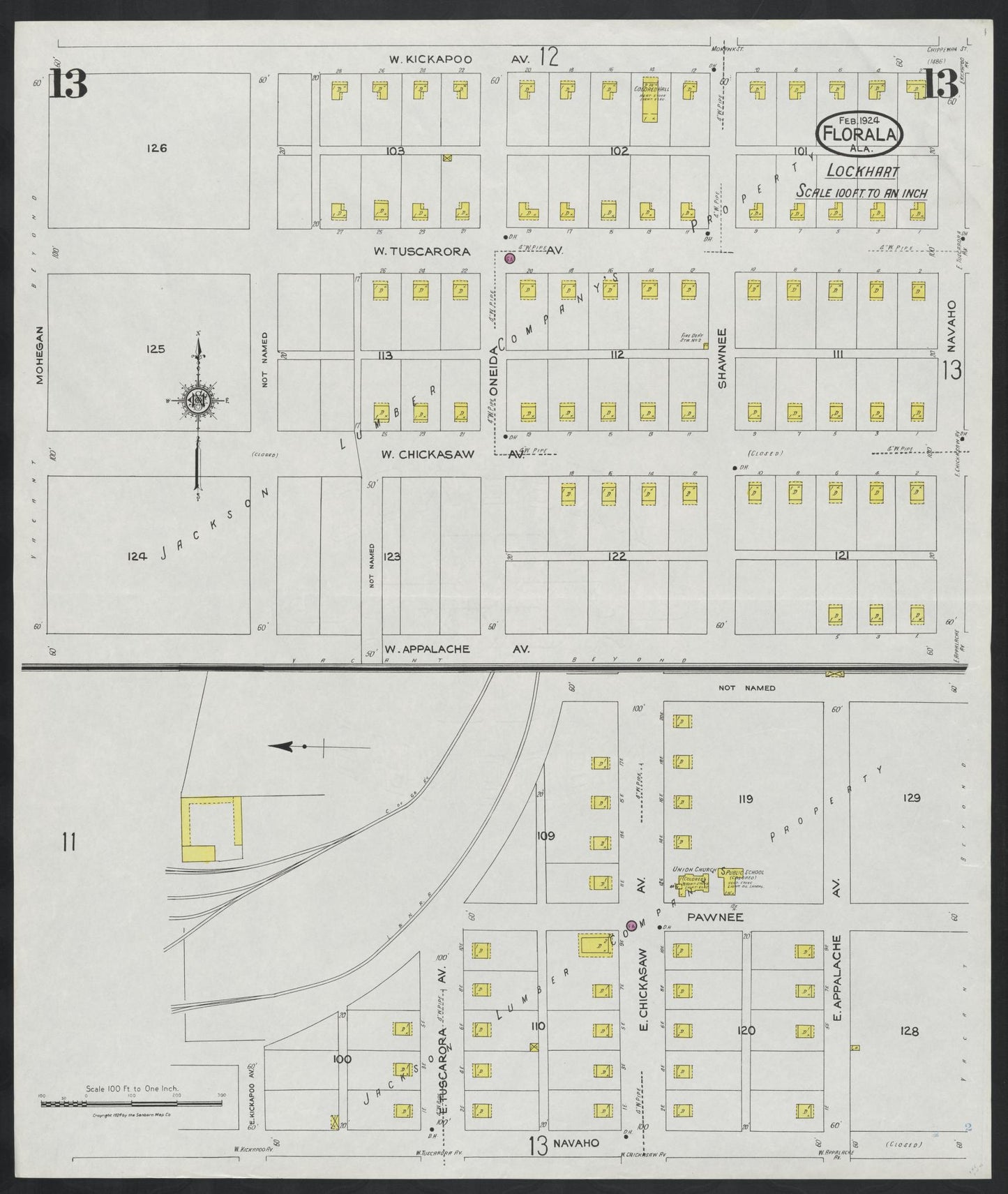 Sanborn Fire Insurance Map from Florala, Covington County, Alabama (1924), Sheet #0013 - Complete Map Set gallery image, historic Sanborn map, vintage wall art, Alabama Alabama