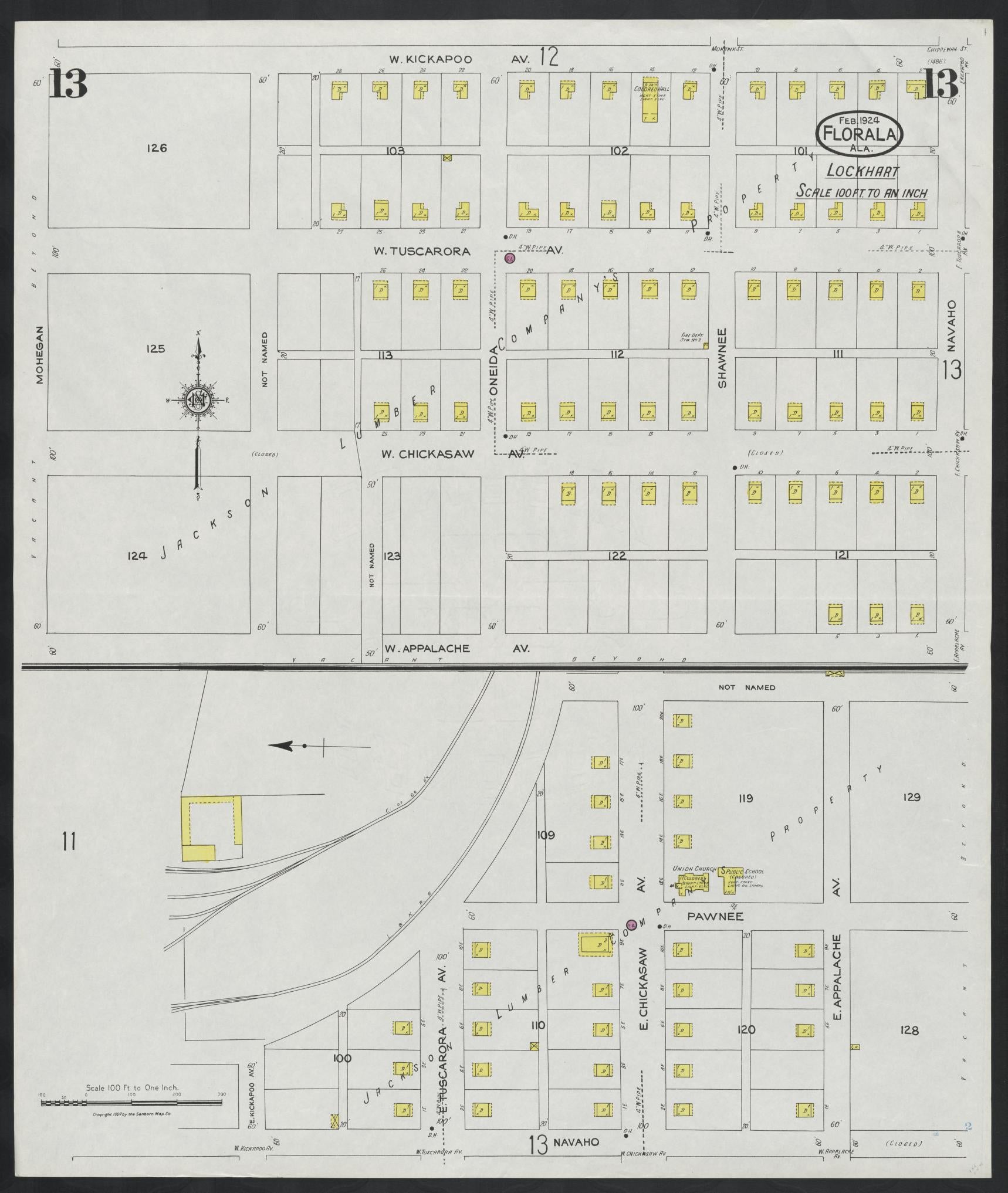 Sanborn Fire Insurance Map from Florala, Covington County, Alabama (1924), Sheet #0013 - Complete Map Set gallery image, historic Sanborn map, vintage wall art, Alabama Alabama