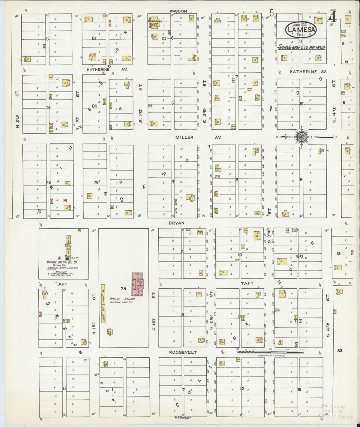 Sanborn Fire Insurance Map from Lamesa, Dawson County, Texas (1921), Sheet #0004 - Complete Map Set gallery image, historic Sanborn map, vintage wall art, Texas Texas