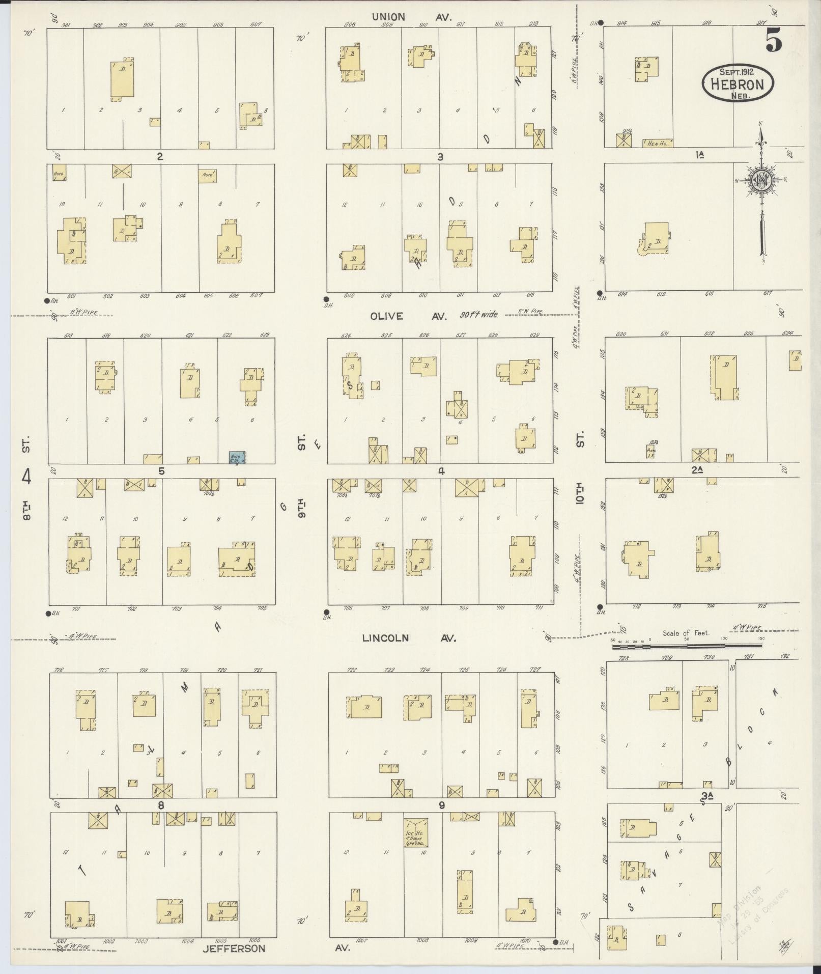 Sanborn Fire Insurance Map from Hebron, Thayer County, Nebraska (1912), Sheet #0005 - Historic Sanborn Fire Insurance Map Print, vintage old map wall art, antique decor, genealogy gift, Nebraska Nebraska map