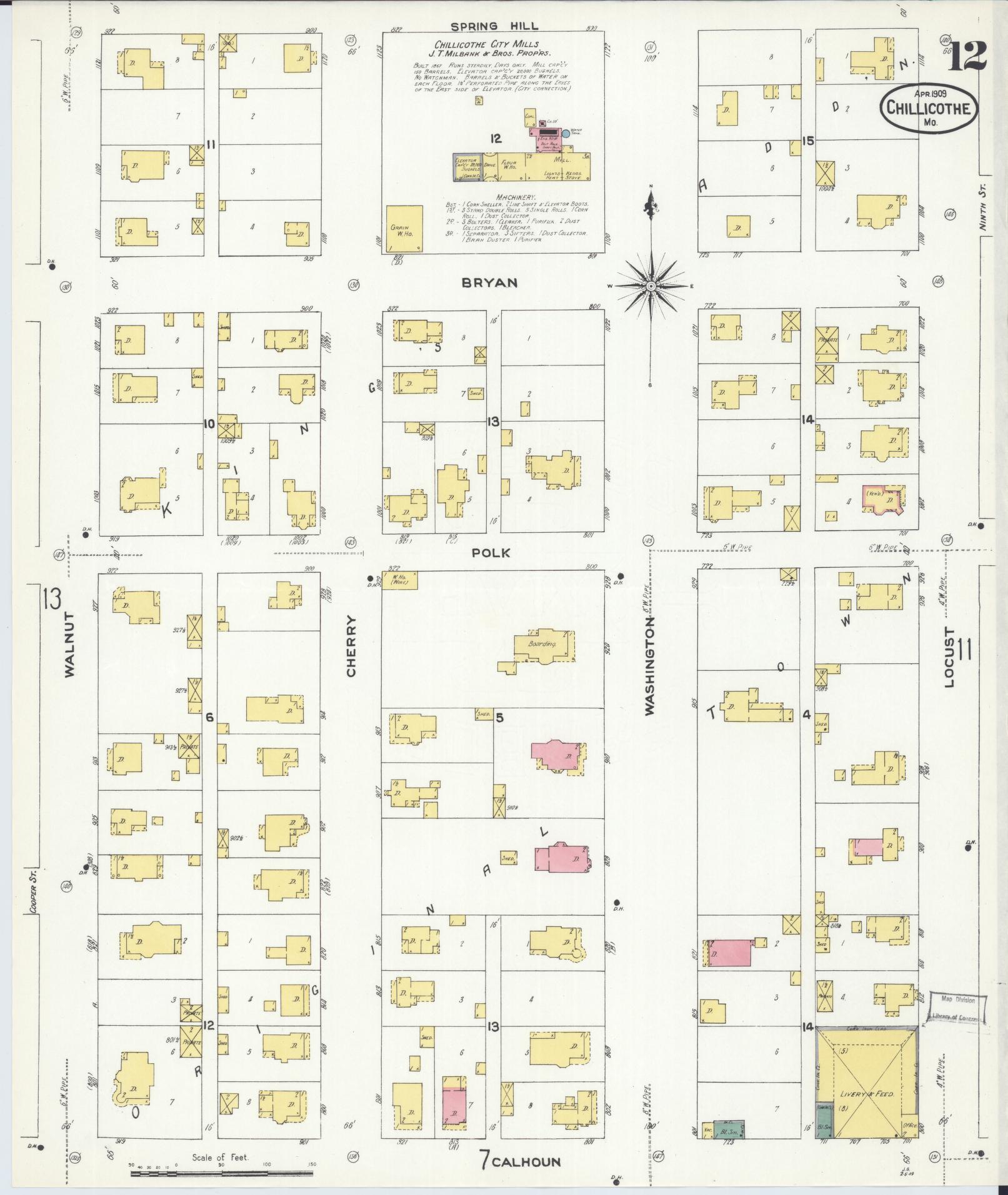 Sanborn Fire Insurance Map from Chillicothe, Livingston County, Missouri (1909), Sheet #0012 - Historic Sanborn Fire Insurance Map Print, vintage old map wall art, antique decor, genealogy gift, Missouri Missouri map