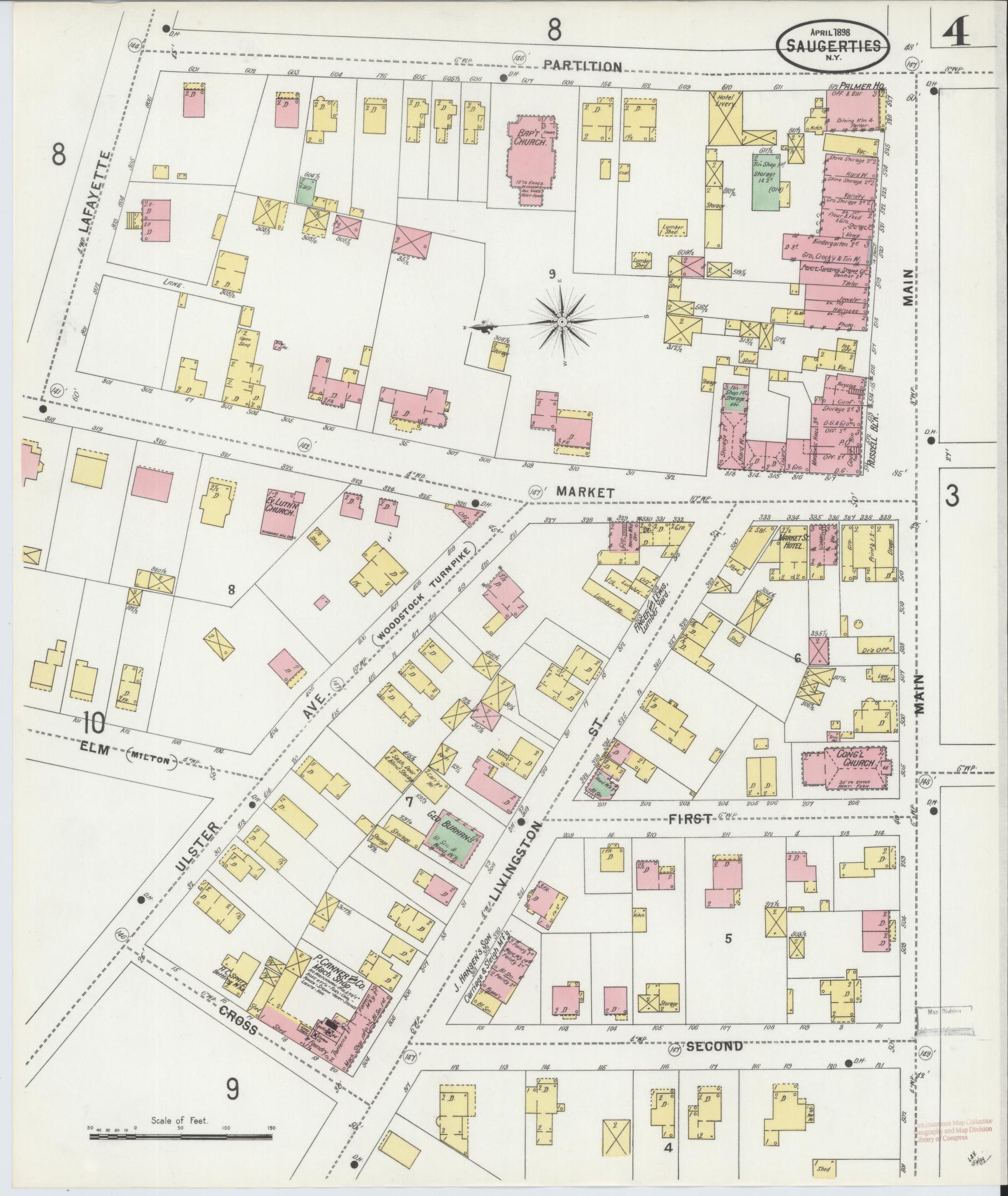 Sanborn Fire Insurance Map from Saugerties, Ulster County, New York (1898), Sheet #0004 - Historic Sanborn Fire Insurance Map Print, vintage old map wall art, antique decor, genealogy gift, New York New York map