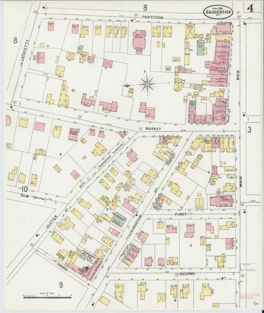 Sanborn Fire Insurance Map from Saugerties, Ulster County, New York (1898), Sheet #0004 - Historic Sanborn Fire Insurance Map Print, vintage old map wall art, antique decor, genealogy gift, New York New York map