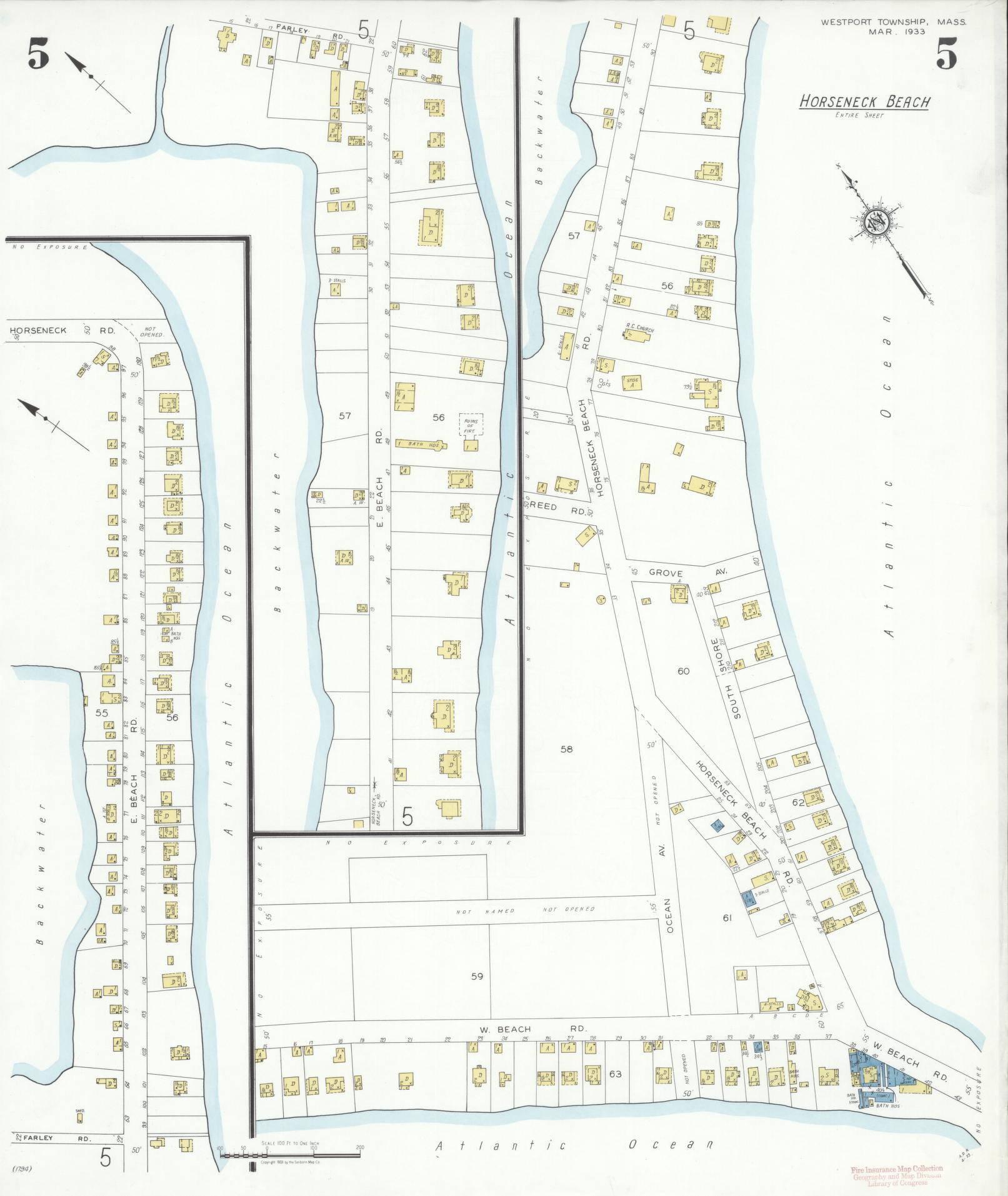 Sanborn Fire Insurance Map from Westport Township, Bristol County, Massachusetts (1933), Sheet #0005 - Historic Sanborn Fire Insurance Map Print, vintage old map wall art, antique decor, genealogy gift, Massachusetts Massachusetts map