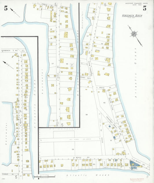 Sanborn Fire Insurance Map from Westport Township, Bristol County, Massachusetts (1933), Sheet #0005 - Historic Sanborn Fire Insurance Map Print, vintage old map wall art, antique decor, genealogy gift, Massachusetts Massachusetts map