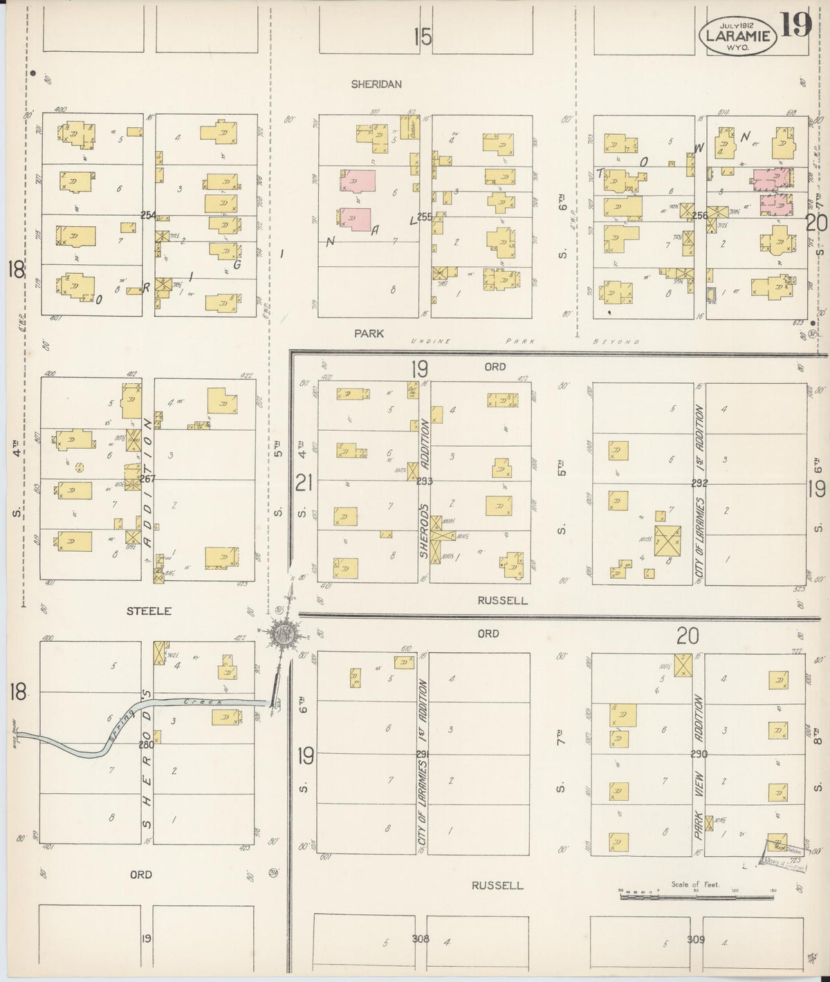 Sanborn Fire Insurance Map from Laramie, Albany County, Wyoming (1912), Sheet #0019 - Historic Sanborn Fire Insurance Map Print, vintage old map wall art, antique decor, genealogy gift, Wyoming Wyoming map