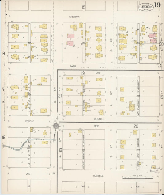 Sanborn Fire Insurance Map from Laramie, Albany County, Wyoming (1912), Sheet #0019 - Historic Sanborn Fire Insurance Map Print, vintage old map wall art, antique decor, genealogy gift, Wyoming Wyoming map