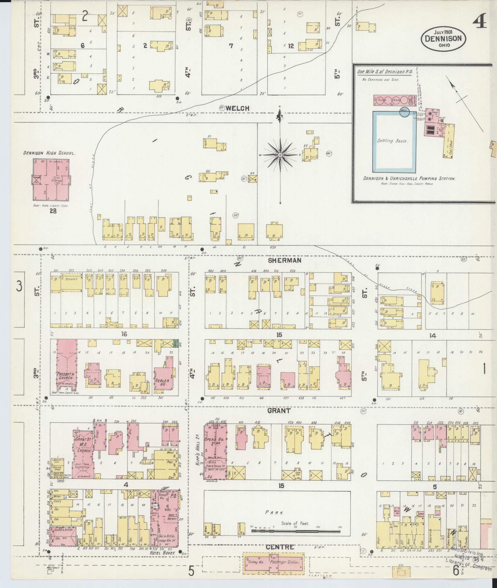Sanborn Fire Insurance Map from Dennison, Tuscarawas County, Ohio (1901), Sheet #0004 - Historic Sanborn Fire Insurance Map Print, vintage old map wall art, antique decor, genealogy gift, Ohio Ohio map