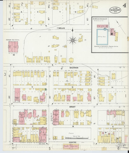 Sanborn Fire Insurance Map from Dennison, Tuscarawas County, Ohio (1901), Sheet #0004 - Historic Sanborn Fire Insurance Map Print, vintage old map wall art, antique decor, genealogy gift, Ohio Ohio map