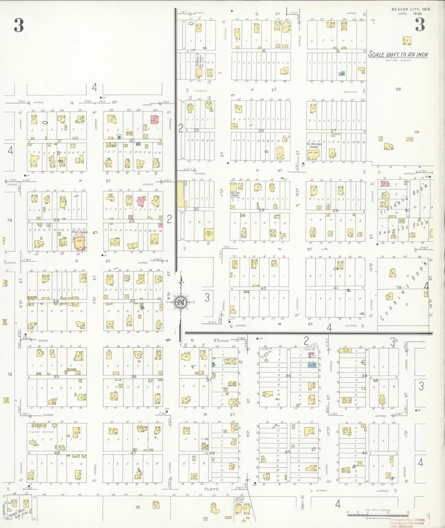 Sanborn Fire Insurance Map from Beaver City, Furnas County, Nebraska (1936), Sheet #0003 - Complete Map Set gallery image, historic Sanborn map, vintage wall art, Nebraska Nebraska