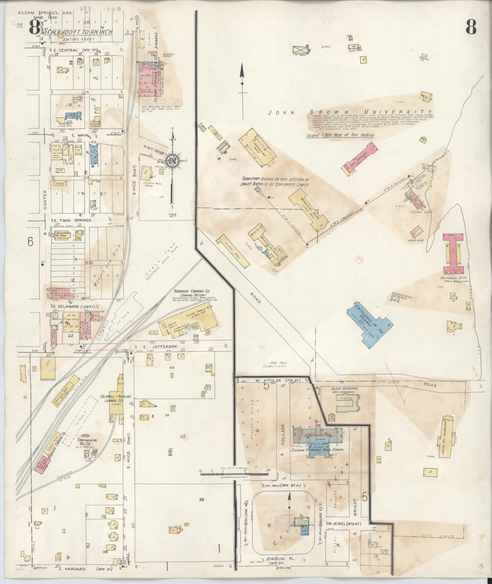 Sanborn Fire Insurance Map from Siloam Springs, Benton County, Arkansas (1948), Sheet #0008 - Complete Map Set gallery image, historic Sanborn map, vintage wall art, Arkansas Arkansas