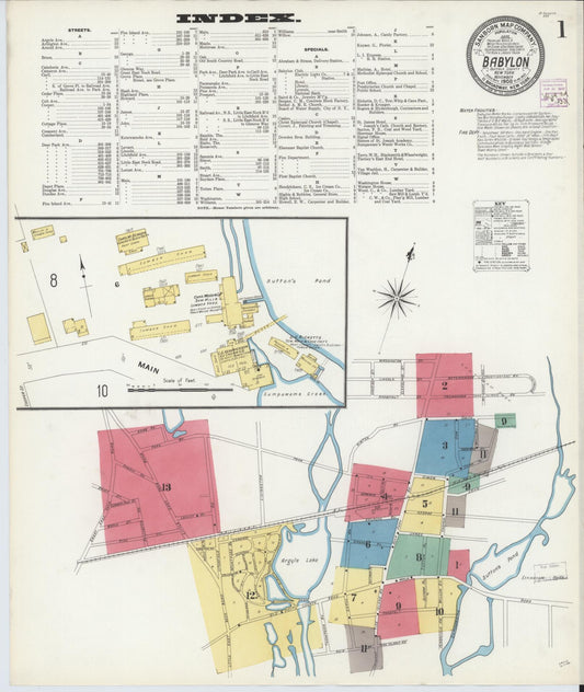 Sanborn Fire Insurance Map from Babylon, Suffolk County, New York (1908), Sheet #0001 - Complete Map Set gallery image, historic Sanborn map, vintage wall art, New York New York