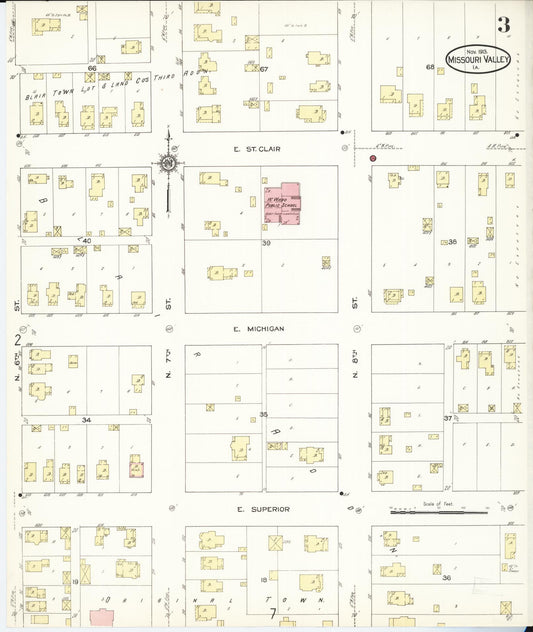 Sanborn Fire Insurance Map from Missouri Valley, Harrison County, Iowa (1913), Sheet #0003 - Historic Sanborn Fire Insurance Map Print, vintage old map wall art