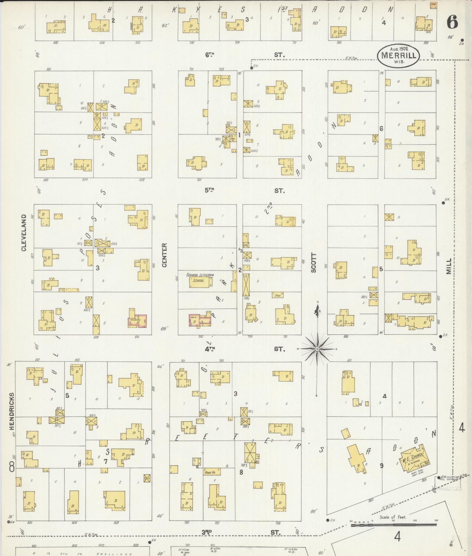 Sanborn Fire Insurance Map from Merrill, Lincoln County, Wisconsin (1902), Sheet #0006 - Historic Sanborn Fire Insurance Map Print, vintage old map wall art, antique decor, genealogy gift, Wisconsin Wisconsin map