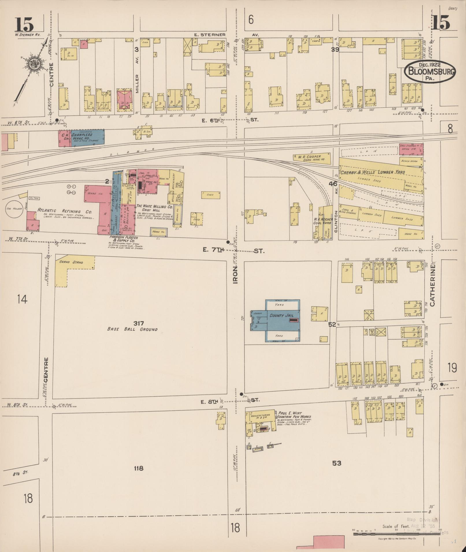 Sanborn Fire Insurance Map from Bloomsburg, Columbia County, Pennsylvania (1922), Sheet #0015 - Historic Sanborn Fire Insurance Map Print, vintage old map wall art, antique decor, genealogy gift, Pennsylvania Pennsylvania map