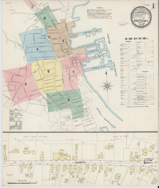 Sanborn Fire Insurance Map from Nantucket, Nantucket County, Massachusetts (1887), Sheet #0001 - Historic Sanborn Fire Insurance Map Print, vintage old map wall art, antique decor, genealogy gift, Massachusetts Massachusetts map