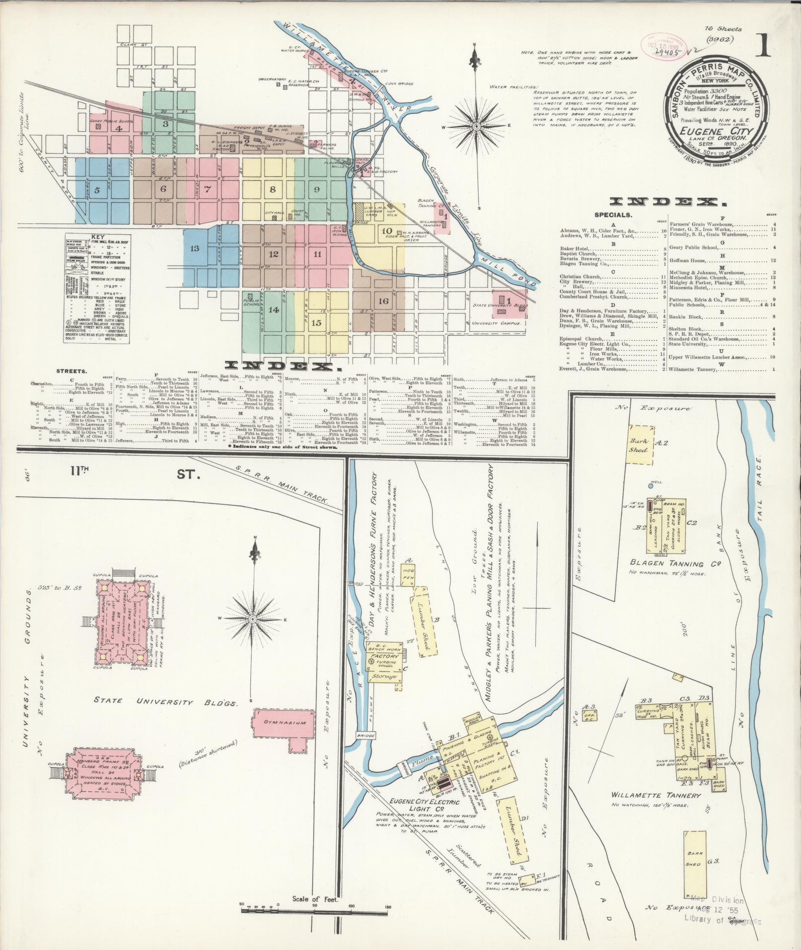 Sanborn Fire Insurance Map from Eugene, Lane County, Oregon (1890), Sheet #0001 - Complete Map Set gallery image, historic Sanborn map, vintage wall art, Oregon Oregon