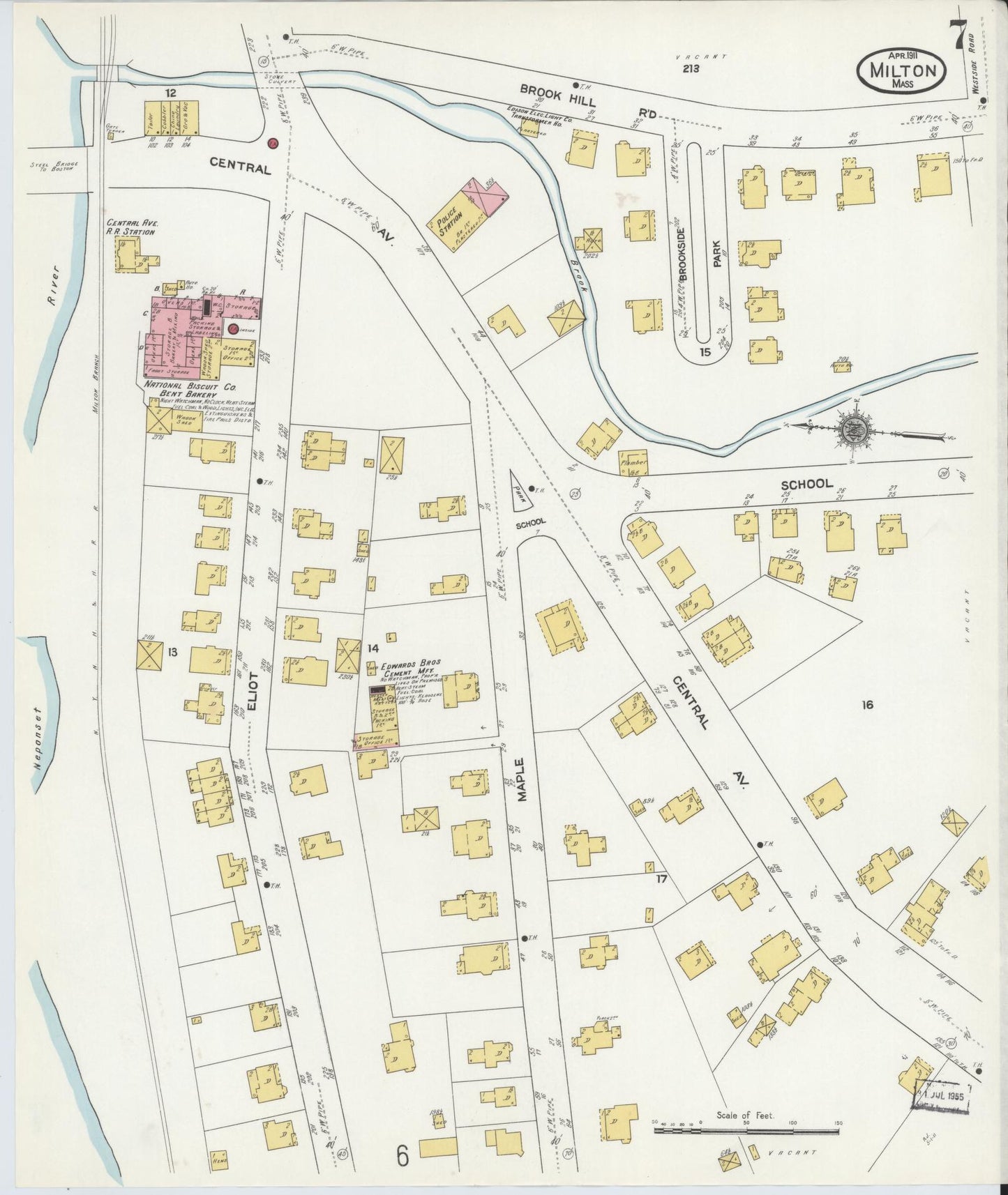 Sanborn Fire Insurance Map from Milton, Norfolk County, Massachusetts (1911), Sheet #0007 - Complete Map Set gallery image, historic Sanborn map, vintage wall art, Massachusetts Massachusetts