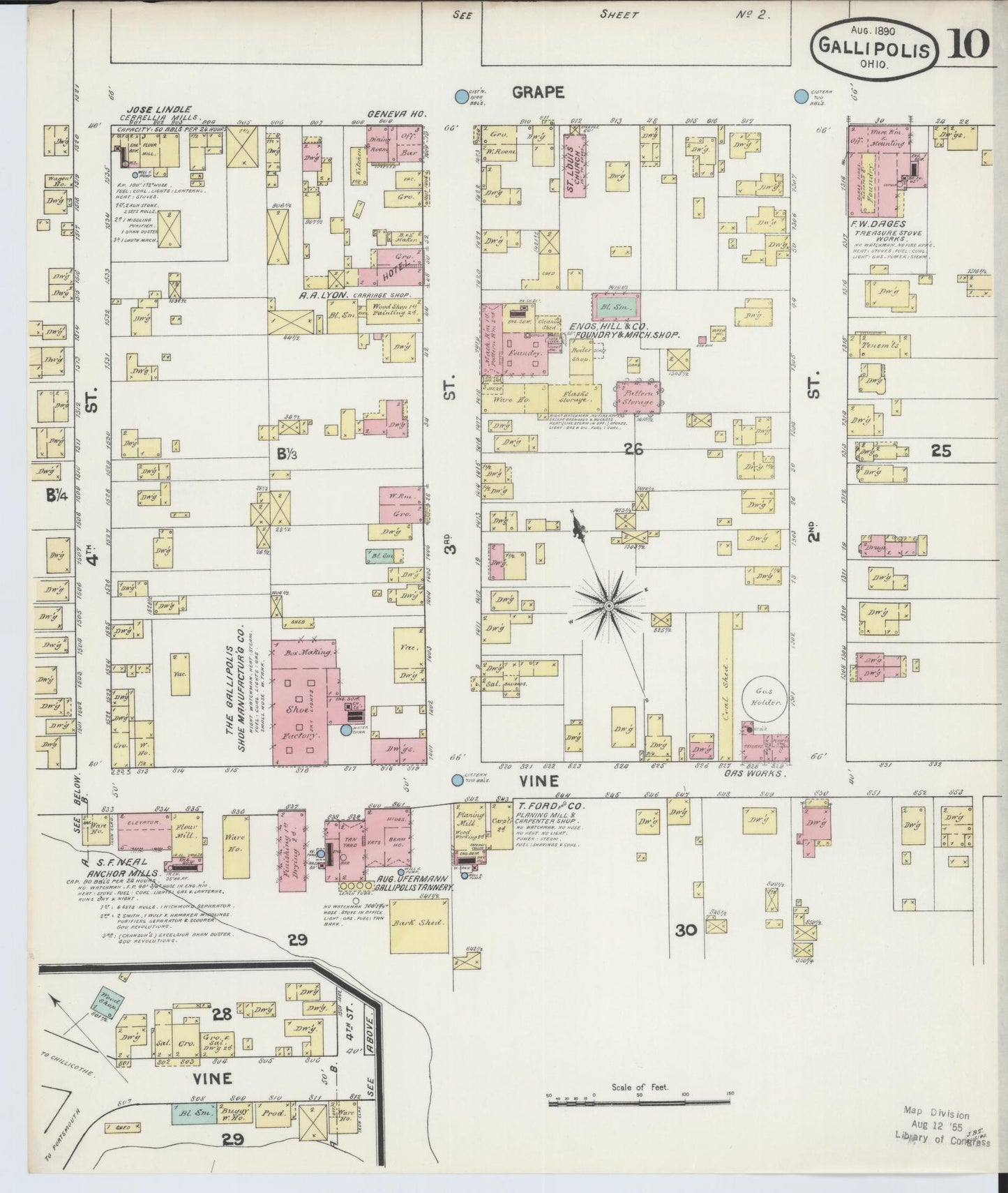Sanborn Fire Insurance Map from Gallipolis, Gallia County, Ohio (1890), Sheet #0010 - Complete Map Set gallery image, historic Sanborn map, vintage wall art, Ohio Ohio