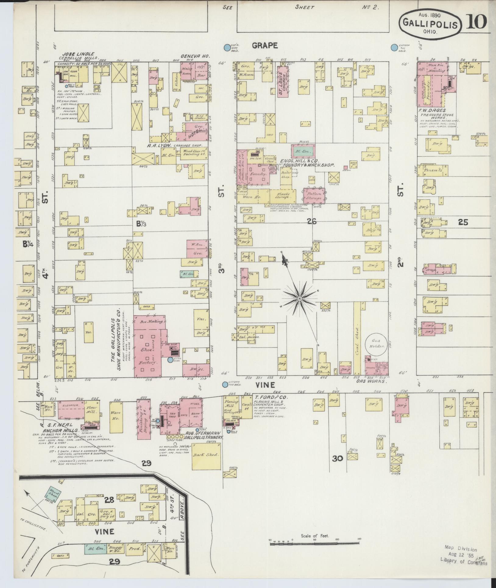Sanborn Fire Insurance Map from Gallipolis, Gallia County, Ohio (1890), Sheet #0010 - Complete Map Set gallery image, historic Sanborn map, vintage wall art, Ohio Ohio