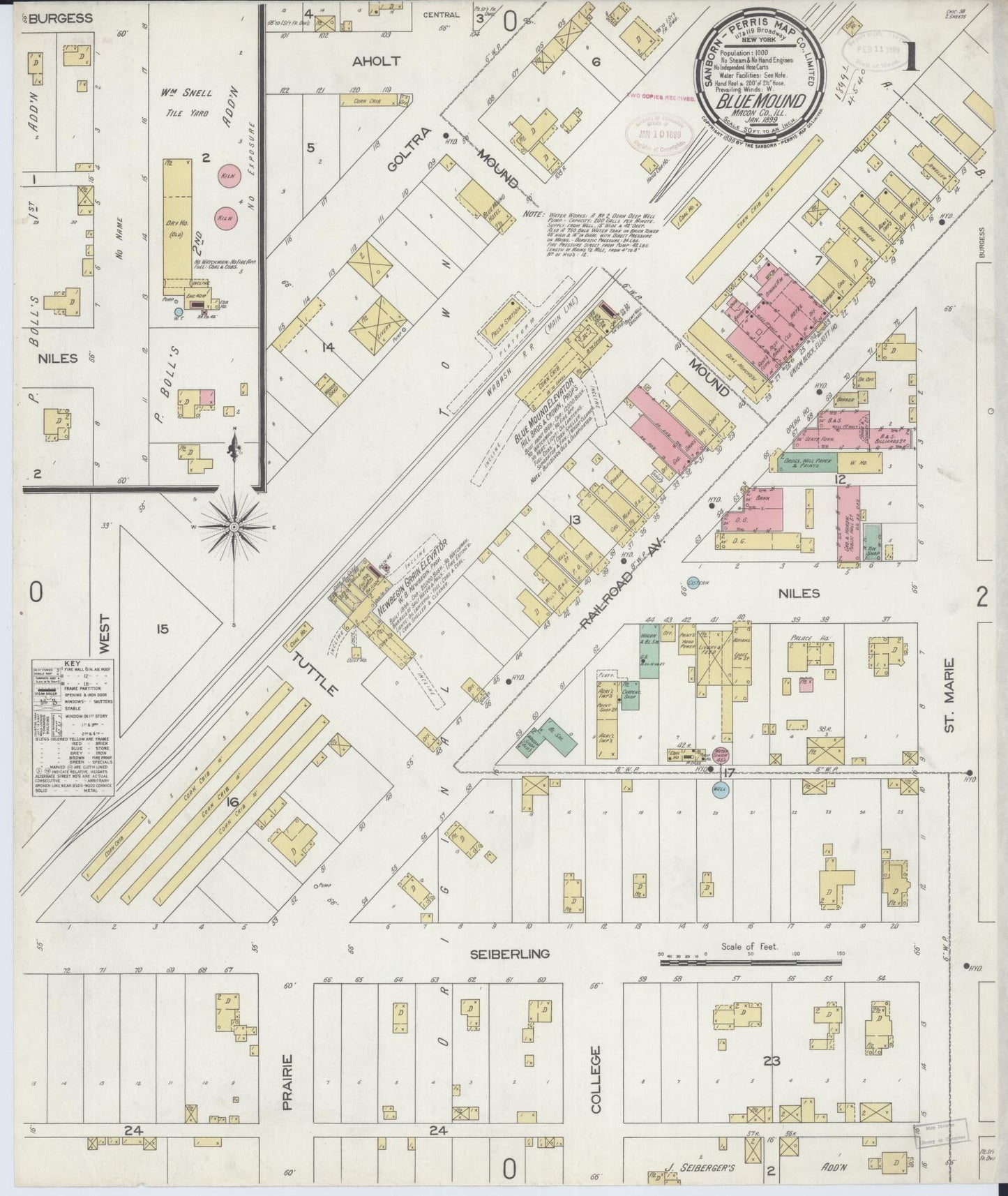 Sanborn Fire Insurance Map from Blue Mound, Macon County, Illinois (1899), Sheet #0001 - Complete Map Set gallery image, historic Sanborn map, vintage wall art, Illinois Illinois