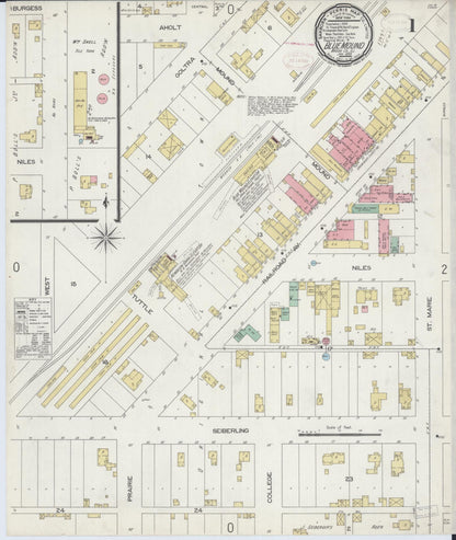 Sanborn Fire Insurance Map from Blue Mound, Macon County, Illinois (1899), Sheet #0001 - Complete Map Set gallery image, historic Sanborn map, vintage wall art, Illinois Illinois
