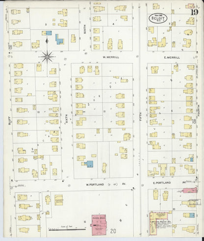 Sanborn Fire Insurance Map from Beloit, Rock County, Wisconsin (1908), Sheet #0019 - Historic Sanborn Fire Insurance Map Print, vintage old map wall art, antique decor, genealogy gift, Wisconsin Wisconsin map