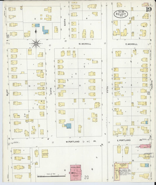 Sanborn Fire Insurance Map from Beloit, Rock County, Wisconsin (1908), Sheet #0019 - Historic Sanborn Fire Insurance Map Print, vintage old map wall art, antique decor, genealogy gift, Wisconsin Wisconsin map