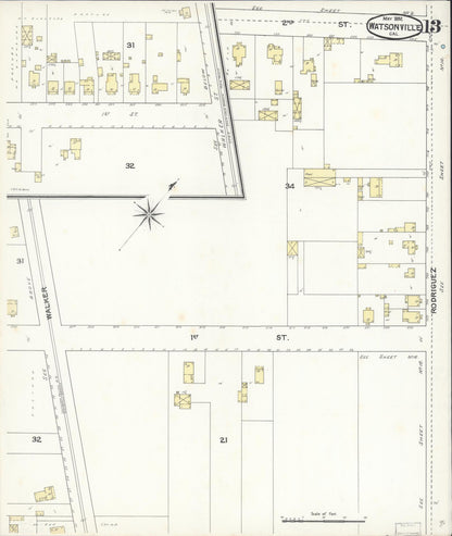 Sanborn Fire Insurance Map from Watsonville, Santa Cruz County, California (1892), Sheet #0013 - Complete Map Set gallery image, historic Sanborn map, vintage wall art, California California
