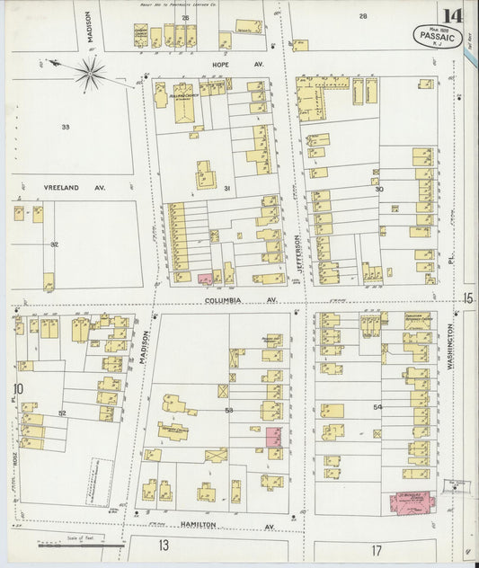 Sanborn Fire Insurance Map from Passaic, Passaic County, New Jersey (1899), Sheet #0014 - Historic Sanborn Fire Insurance Map Print, vintage old map wall art, antique decor, genealogy gift, New Jersey New Jersey map