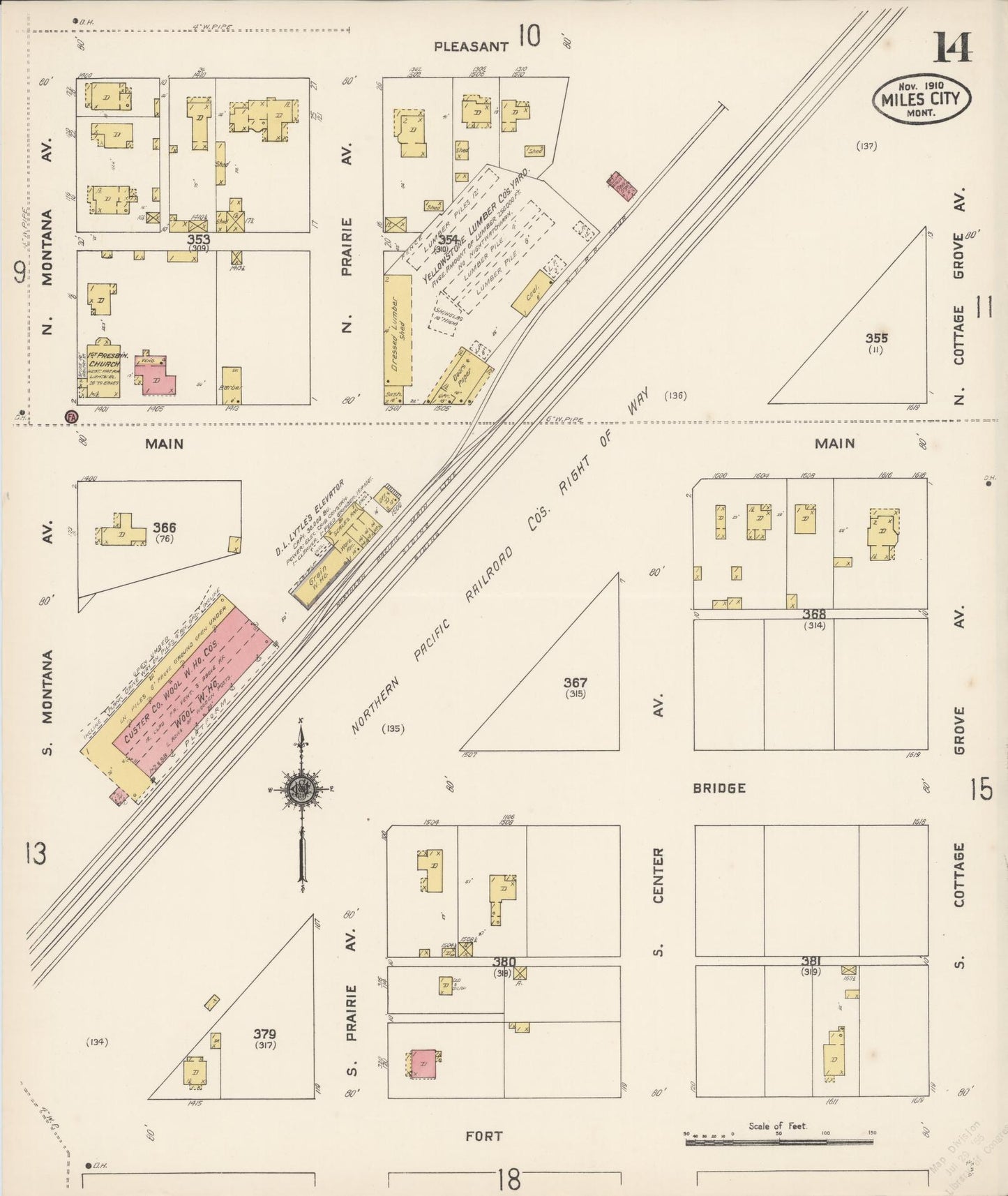 Sanborn Fire Insurance Map from Miles City, Custer County, Montana (1910), Sheet #0014 - Historic Sanborn Fire Insurance Map Print, vintage old map wall art, antique decor, genealogy gift, Montana Montana map