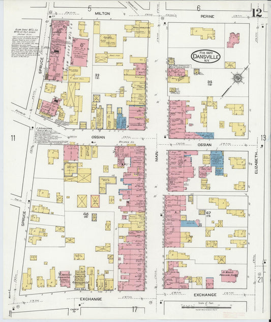 Sanborn Fire Insurance Map from Dansville, Livingston County, New York (1920), Sheet #0012 - Historic Sanborn Fire Insurance Map Print, vintage old map wall art, antique decor, genealogy gift, New York New York map