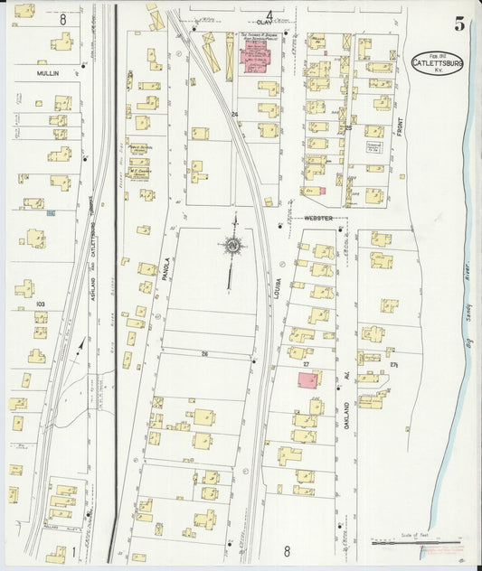 Sanborn Fire Insurance Map from Catlettsburg, Boyd County, Kentucky (1912), Sheet #0005 - Historic Sanborn Fire Insurance Map Print, vintage old map wall art, antique decor, genealogy gift, Kentucky Kentucky map