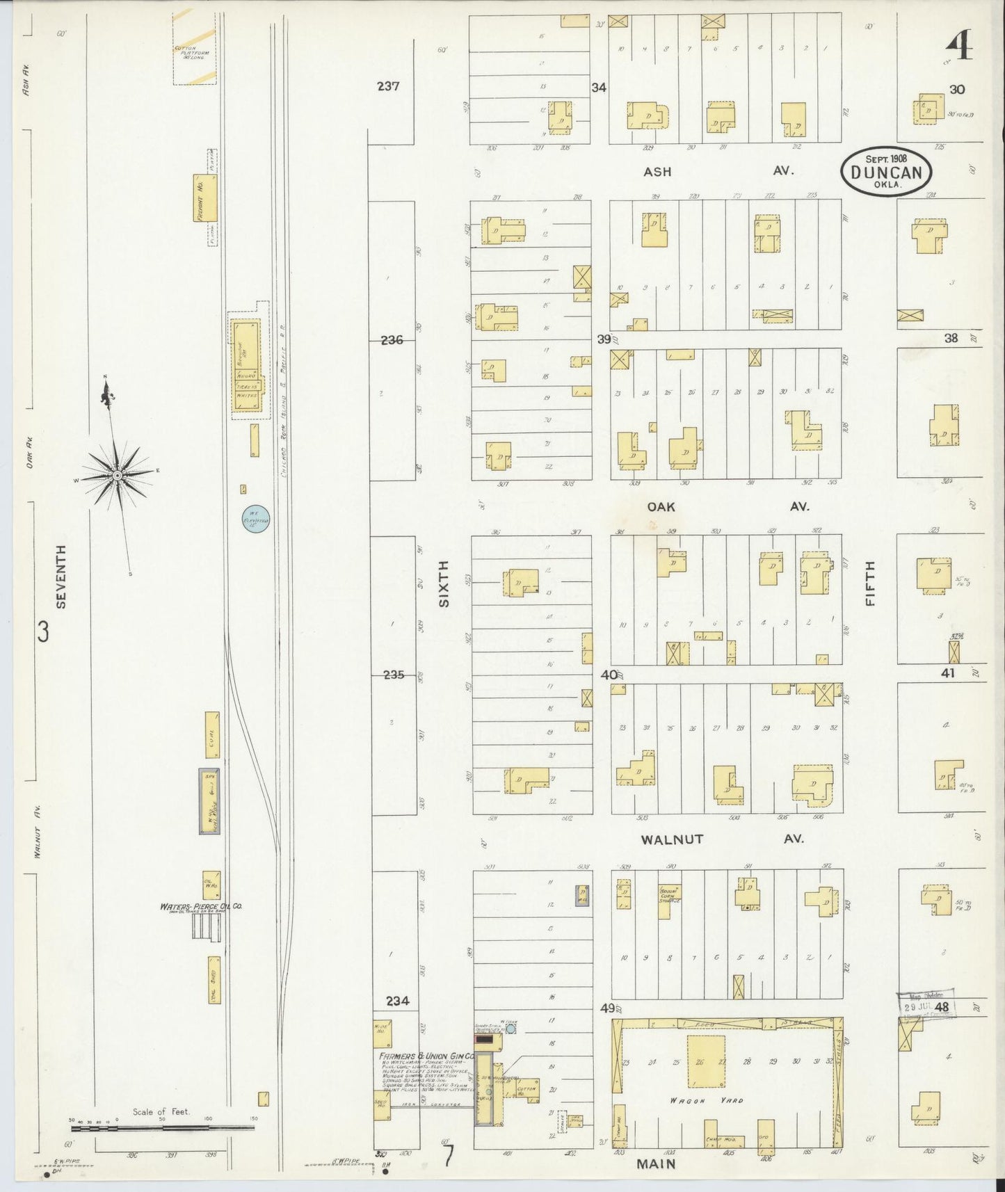 Sanborn Fire Insurance Map from Duncan, Stephens County, Oklahoma (1908), Sheet #0004 - Complete Map Set gallery image, historic Sanborn map, vintage wall art, Oklahoma Oklahoma