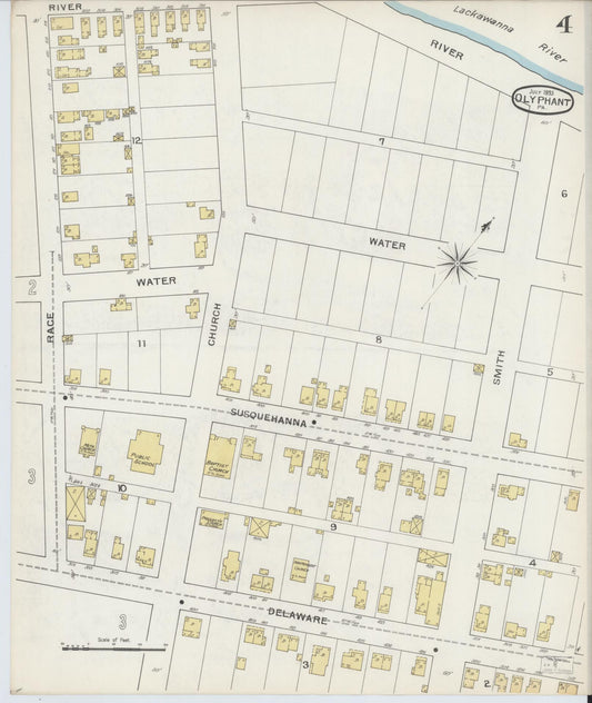 Sanborn Fire Insurance Map from Olyphant, Lackawanna County, Pennsylvania (1893), Sheet #0004 - Historic Sanborn Fire Insurance Map Print, vintage old map wall art, antique decor, genealogy gift, Pennsylvania Pennsylvania map