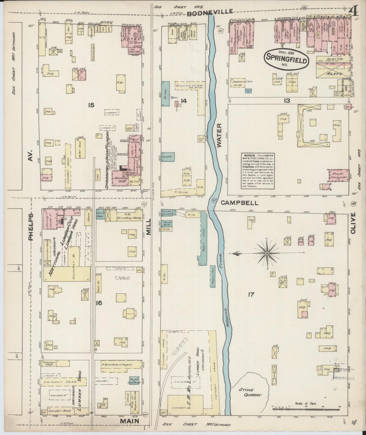 Sanborn Fire Insurance Map from Springfield, Greene County, Missouri (1884), Sheet #0004 - Complete Map Set gallery image, historic Sanborn map, vintage wall art, Missouri Missouri