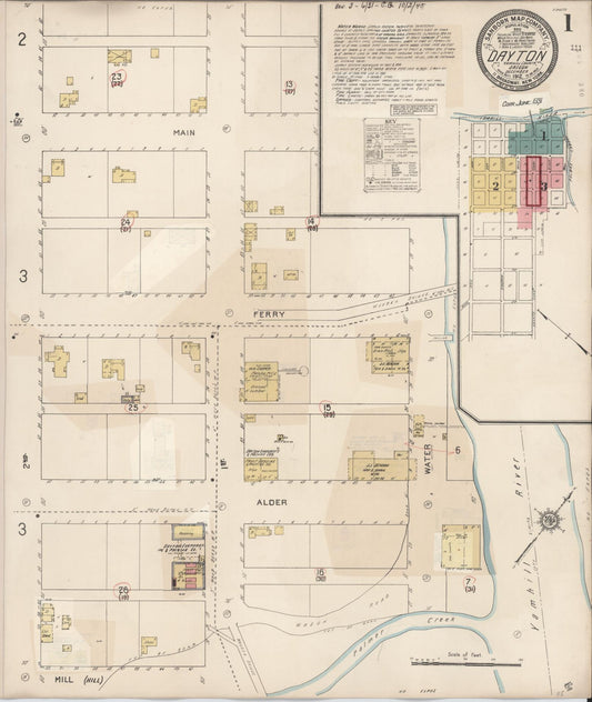 Sanborn Fire Insurance Map from Dayton, Yamhill County, Oregon (1931), Sheet #0001 - Complete Map Set gallery image, historic Sanborn map, vintage wall art, Oregon Oregon