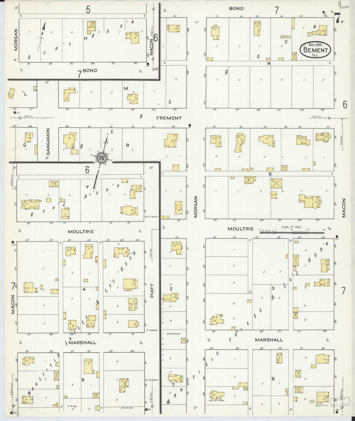 Sanborn Fire Insurance Map from Bement, Piatt County, Illinois (1915), Sheet #0007 - Complete Map Set gallery image, historic Sanborn map, vintage wall art, Illinois Illinois