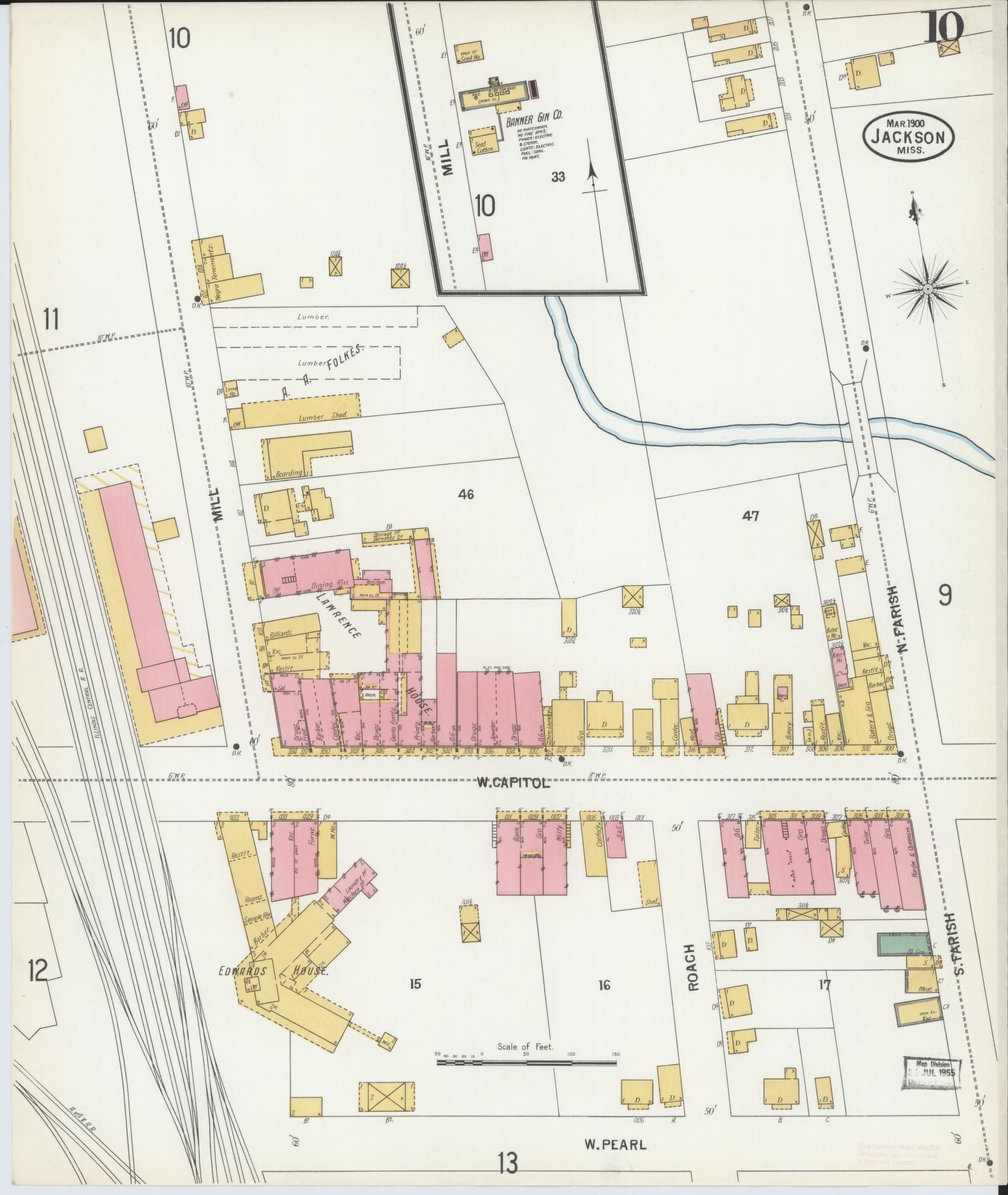 Sanborn Fire Insurance Map from Jackson, Hinds County, Mississippi (1900), Sheet #0010 - Complete Map Set gallery image, historic Sanborn map, vintage wall art, Mississippi Mississippi