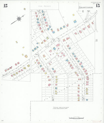 Sanborn Fire Insurance Map from Jefferson City, Cole County, Missouri (1939), Sheet #0015 - Historic Sanborn Fire Insurance Map Print, vintage old map wall art, antique decor, genealogy gift, Missouri Missouri map