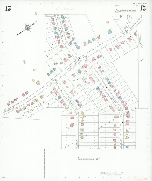 Sanborn Fire Insurance Map from Jefferson City, Cole County, Missouri (1939), Sheet #0015 - Historic Sanborn Fire Insurance Map Print, vintage old map wall art, antique decor, genealogy gift, Missouri Missouri map