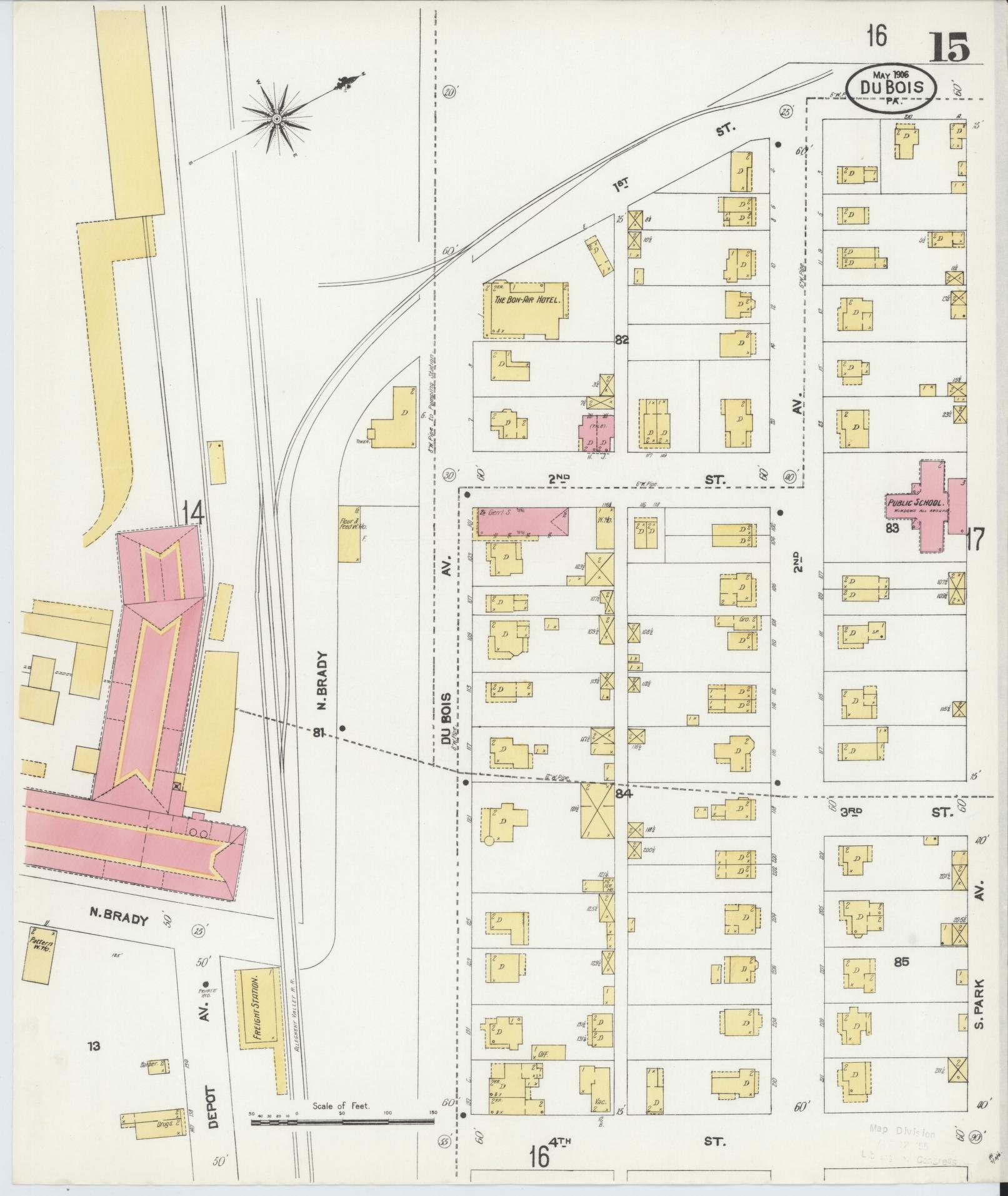Sanborn Fire Insurance Map from Du Bois, Clearfield County, Pennsylvania (1906), Sheet #0015 - Historic Sanborn Fire Insurance Map Print, vintage old map wall art, antique decor, genealogy gift, Pennsylvania Pennsylvania map
