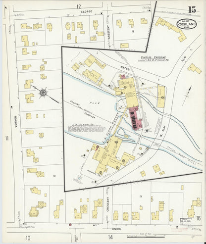 Sanborn Fire Insurance Map from Rockland, Plymouth County, Massachusetts (1912), Sheet #0015 - Historic Sanborn Fire Insurance Map Print, vintage old map wall art, antique decor, genealogy gift, Massachusetts Massachusetts map