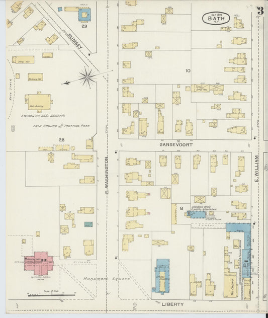 Sanborn Fire Insurance Map from Bath, Steuben County, New York (1893), Sheet #0003 - Historic Sanborn Fire Insurance Map Print, vintage old map wall art, antique decor, genealogy gift, New York New York map