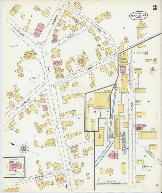 Sanborn Fire Insurance Map from Kennebunk, York County, Maine (1906), Sheet #0002 - Historic Sanborn Fire Insurance Map Print, vintage old map wall art, antique decor, genealogy gift, Maine Maine map