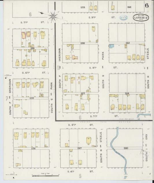 Sanborn Fire Insurance Map from Laramie, Albany County, Wyoming (1894), Sheet #0006 - Historic Sanborn Fire Insurance Map Print, vintage old map wall art, antique decor, genealogy gift, Wyoming Wyoming map