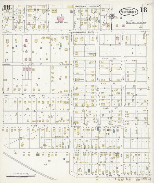 Sanborn Fire Insurance Map from Scottsbluff, Scotts Bluff County, Nebraska (1924), Sheet #0018 - Historic Sanborn Fire Insurance Map Print, vintage old map wall art, antique decor, genealogy gift, Nebraska Nebraska map