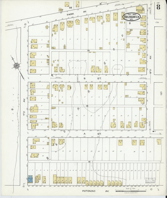 Frederick, Maryland - 1920 - Sanborn Fire Insurance Map, Sheet #0008 - Historic Sanborn Fire Insurance Map Print, Frederick Maryland 1920 0008 vintage old map wall art